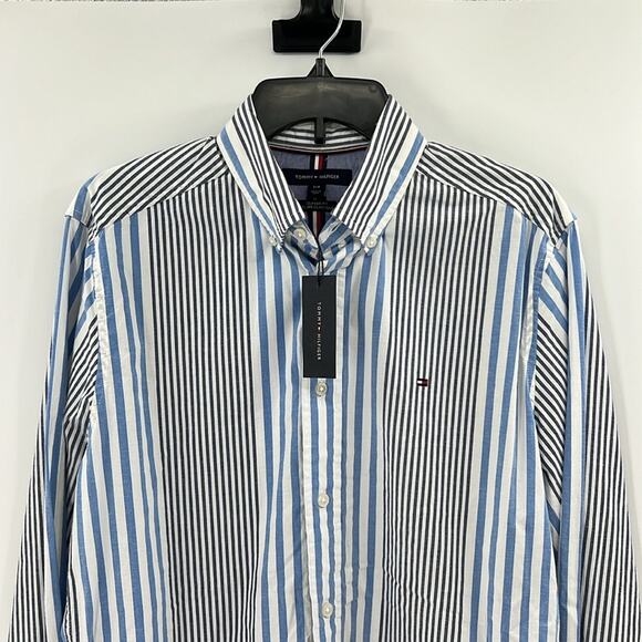 Tommy Hilfiger Men's Long Sleeve Button Front Stripe Shirt - Blue/White - S NWT - Picture 1 of 7